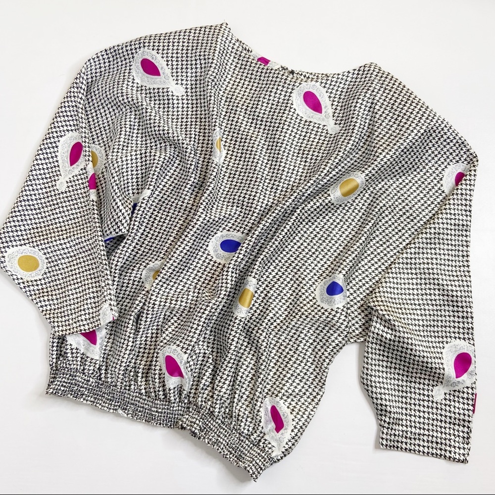 Vintage Houndstooth Batwing Blouse